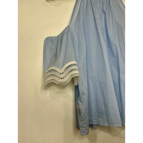 AnnTaylor Cold Shoulder Striped Blouse Eyelet detail Preppy Medium - Picture 4 of 8